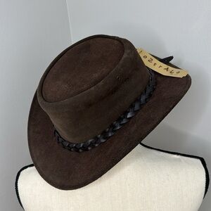 Oztrala Men’s Dark Brown Premium Leather Collection Suede Hat Sz M/L (NWT)